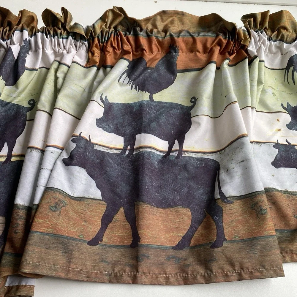 Rustic Barn Wood Valance Rooster Pig Cow Farm‎ Curtain Window Treatment 18x60